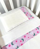 Jogo de Lençol de Mini Berço P.P Poliéster 03 peças - Soninho Rosa