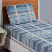 Jogo De Lençol Dia A Dia cor da versão Estampado 3 Peças Casal 80% Algodão 20% Poliéster Percal 180 Fios - Azul Listrado