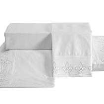 Jogo de Lençol Duda Bordado King 04 Peças 180 Fios - Cinza