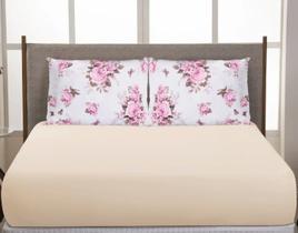 Jogo De Lençol Elástico Casal Padrão Box 3 Peças 200 Fios Rosas Palha