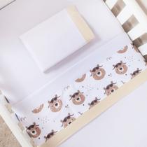 Jogo de Lençol em Malha para Berço Estampado URSO AVIADOR BEGE 03 Peças