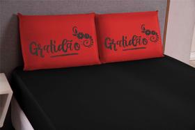 Jogo De Lençol estampa Gratidão casal queen 03 peças Vermelho Preto
