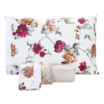 Jogo De Lençol Estampado Casal King 03 Peças Flores Palha