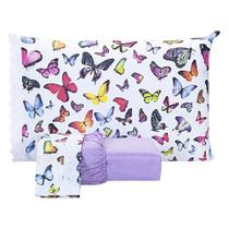 Jogo De Lençol Estampado Casal Queen 03 Peças Borboletas Lilás MICROPERCAL