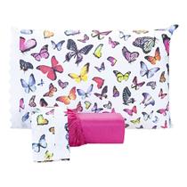 Jogo De Lençol Estampado Casal Queen 03 Peças Borboletas Pink