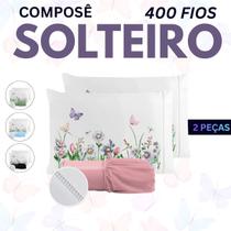 Jogo de Lençol Fronha Estampa Borboleta Micropercal 400 Fios - Solteiro