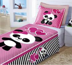 Jogo De Lençol + Fronha Quarto Infantil Panda Rosa