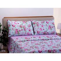 Jogo de Lençol Garden Cama Queen Verde Água-Lilás - 4 peças - Deccoralle