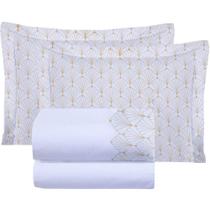 Jogo De Lençol Glamour Queen 4 Peças Micropercal 300 Fios Estampado Floral - Branco - 100% Poliéster