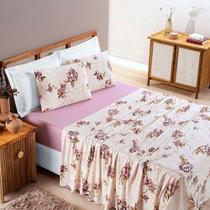 Jogo De Lençol Grace Queen 4 Peças Malha 100% Algodão Rôse Floral Jogo De Lençol Grace Queen 4 Peças Malha 100% Algodão Rôse Floral