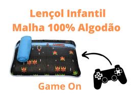 Jogo De Lençol Infantil Na Cor Azul Solteiro 2 Pç Game On Kids Em Malha 100% Algodão