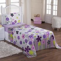 Jogo De Lençol Infantil Solteiro 3 Peças Garden Lilas