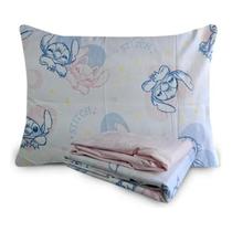 Jogo De Lençol Infantil Stitch 100 Algodão Solteiro 3 Peças Cor Rosa E Azul Desenho Do Tecido Lillo Stitch