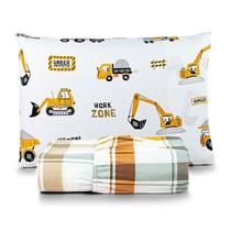 Jogo De Lençol Joy Kids Solteiro 2 Peças Micropercal 200 Fios Infantil - Manny Trator - 100% Poliéster