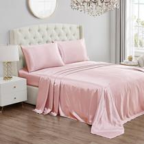 Jogo de Lençol Juicy Couture Tamanho Casal em Cetim de Seda Rosa