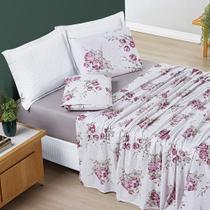 Jogo de Lençol Júlia Solteiro 3 Peças Micropercal 200 Fios Floral - Lilac - 100% Poliéster