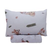 Jogo de Lençol KazzaVip Baby Malha 100% Algodão Berço Americano Estampado Ursinho Pooh Com Elástico 2 Peças Branco