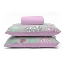 Jogo de Lençol KazzaVip Casal Malha 100% Algodão Basic Amores 3 Peças Rosa