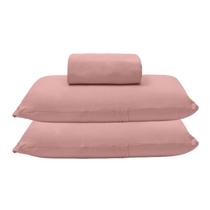 Jogo de Lençol KazzaVip Casal Malha 100% Algodão Basic Liso 3 Peças Rosa Pastel