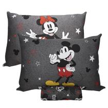Jogo de Lençol KazzaVip Casal Malha Mista 70% Algodão e 30% Poliéster Joy Disney Mickey Minnie Bold 03 Peças Cinza