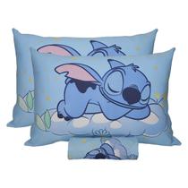 Jogo de Lençol KazzaVip Casal Malha Mista 70% Algodão e 30% Poliéster Joy Disney Stitch Dream 03 Peças Azul