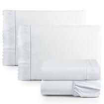 Jogo De Lençol King 4 Pçs Basic Percal 180 Fios Lese Bordado Inglês - Branco