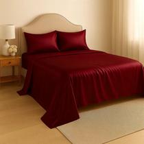 Jogo de Lençol King 4 Peças Cetim Lençol com Elástico Toque Seda Anti Frizz, Macio, Não Amassa, Roupa de Cama Luxo Hotel King Size