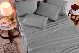 Jogo de lençol king 4 peças cinza 100% algodão 200 fios Jogo de lençol king 4 peças cinza 100% algodão 200 fios