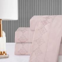 Jogo de Lençol King 4 Peças Gênova Percal 400 Fios Bordado