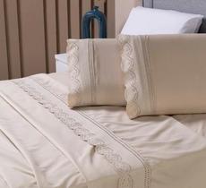 Jogo de Lençol KING 400 Fios 3 Peças Bordado Inglês Roupa de Cama Tecido Macio Aveludado