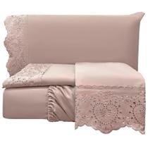 Jogo De Lençol King Bordado Ingles 300 Fios Nupcias 4 Peças Cor Malva