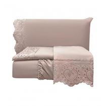 Jogo De Lençol King Bordado Ingles 300 Fios Nupcias 4 Peças - Malva
