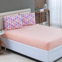 Jogo de Lençol King Estampado 100% Algodão com Elástico Malha Macia 03 Peças Salmão