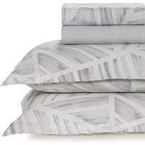 Jogo de Lençol King Karsten Percal 200 Fios 100% Algodão Estampado Cama Dobra Feita 4 Peças