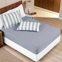 Jogo De Lençol King Marin Malha 100% Algodão 3 Peças Cor Cinza Listra