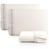 Jogo de Lençol King Suave Barrado Lese 3 Peças Barato - Palha - 100% Algodão