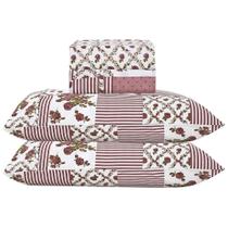 Jogo De Lençol Lislie Queen 4 Peças Micropercal 300 Fios Estampado Floral - Patchwork Malva - 100% Poliéster