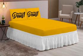 jogo de lençol liso 03 peças hipercal 200fios casal queen Deus Todo Amarelo