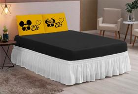 jogo de lençol liso 03 peças hipercal 200fios casal queen ELE/ELA OCULOS AMARELO PRETO