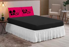 jogo de lençol liso 03 peças hipercal 200fios casal queen ELE/ELA OCULOS PINK PRETO