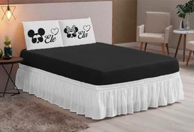 jogo de lençol liso 03 peças hipercal 200fios casal queen ELE/ELA OCULOS PRETO CINZA