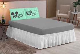 jogo de lençol liso 03 peças hipercal 200fios casal queen ELE/ELA OCULOS VERDE CINZA