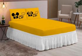 jogo de lençol liso 03 peças hipercal 200fios casal queen ele/ela todo amarelo