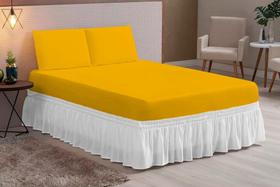 jogo de lençol liso 03 peças hipercal 200fios casal queen - todo amarelo