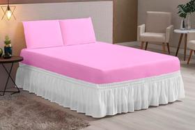 jogo de lençol liso 03 peças queen box todo rosa hipercal 200 fios