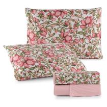Jogo De Lençol Luar King 4 Peças Malha 100% Algodão Estampado Rose Floral