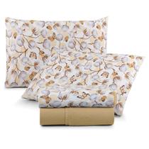 Jogo de Lençol Luar Queen 4 Peças Malha 100% Algodão Estampado - Mostarda Cotton