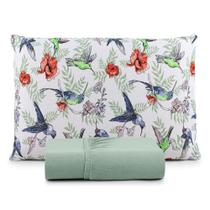 Jogo De Lençol Luar Solteiro 2 Peças Malha 100% Algodão Estampado Verde Birds