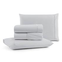 Jogo De Lençol Luiza King 4 Pçs 100% Algodão Percal 180 Fios Ponto Palito - Cinza