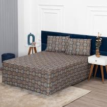 Jogo de Lençol Luva King Conjugada Colchão e Box Malha Estampada 3 Peças